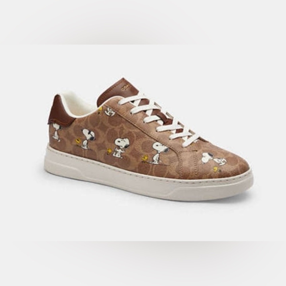 Coach Leather Brown Snoopy Print Casual Sneakers